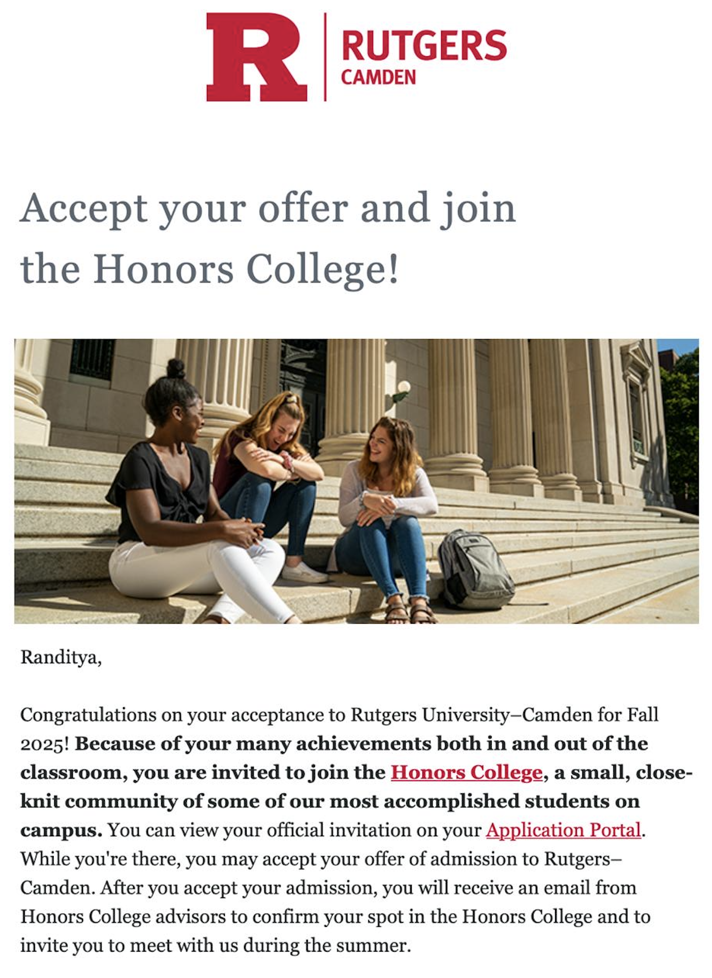 University offer letter