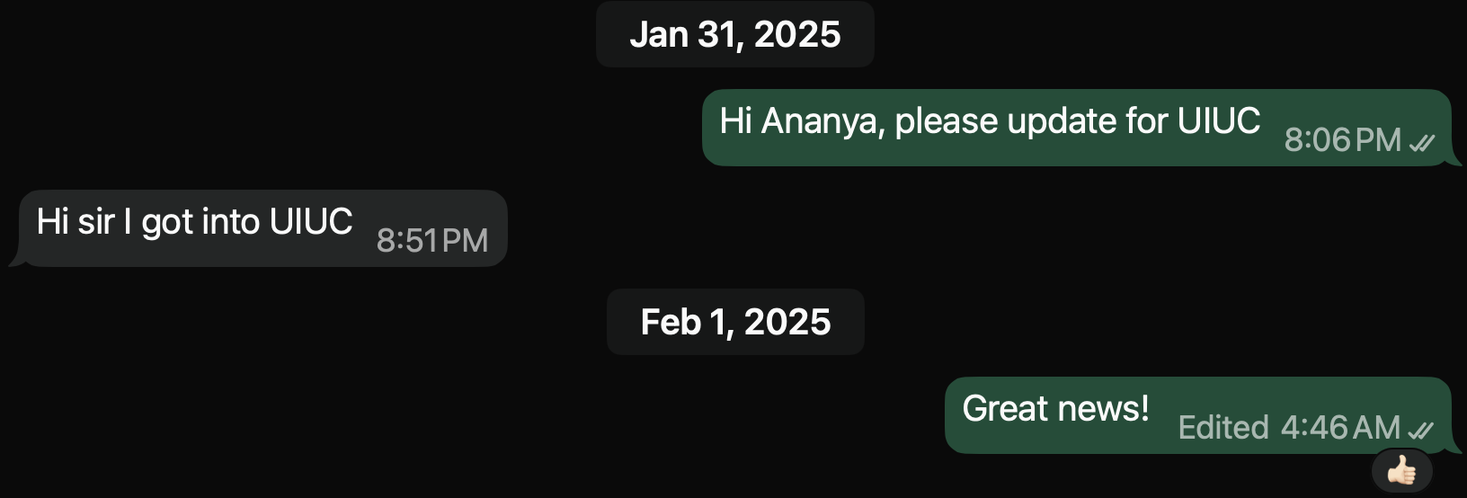 Student texting they got into UIUC